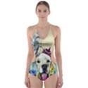 Wall Girl Dog Graphite Street Art Cut-Out One Piece Swimsuit View1