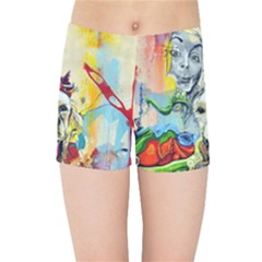 Wall Girl Dog Graphite Street Art Kids Sports Shorts