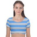 Bold Stripes Bright Blue pattern Velvet Short Sleeve Crop Top  View1