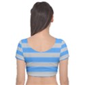 Bold Stripes Bright Blue pattern Velvet Short Sleeve Crop Top  View2