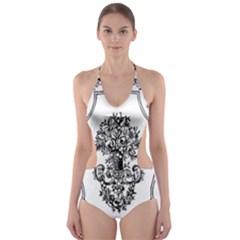Floriated Antique Scroll Fruit Cut-out One Piece Swimsuit