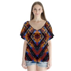 Kaleidoscope Art Pattern Ornament V-neck Flutter Sleeve Top