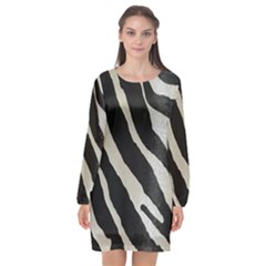 Zebra Print Long Sleeve Chiffon Shift Dress 