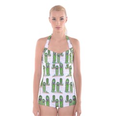 Prickle Plants2 Boyleg Halter Swimsuit 