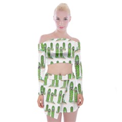 Prickle Plants2 Off Shoulder Top With Mini Skirt Set