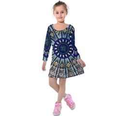 Pattern Art Form Architecture Kids  Long Sleeve Velvet Dress