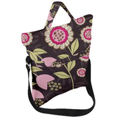 Flowers Wallpaper Floral Decoration Fold Over Handle Tote Bag by Sapixe