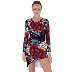 Flower Decoration Bouquet Of Flowers Asymmetric Cut-out Shift Dress