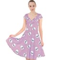 Cute Kawaii Ghost pattern Cap Sleeve Front Wrap Midi Dress View1