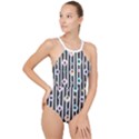 Pattern Eyeball black and white naive stripes Gothic Halloween High Neck One Piece Swimsuit View1