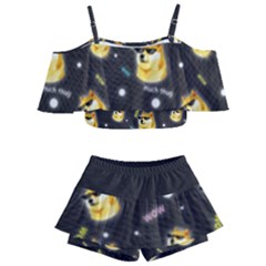 Doge Much Thug Wow Pattern Funny Kekistan Meme Dog Black Background Kids  Off Shoulder Skirt Bikini