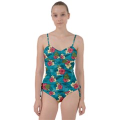 Apu Apustaja And Groyper Pepe The Frog Frens Hawaiian Shirt With Red Hibiscus On Green Background From Kekistan Sweetheart Tankini Set