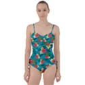 Apu Apustaja and Groyper Pepe The Frog frens Hawaiian Shirt with red Hibiscus on Green background from Kekistan Sweetheart Tankini Set View1
