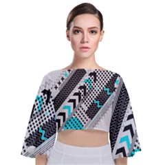 Green Geometric Abstract Tie Back Butterfly Sleeve Chiffon Top by Mariart