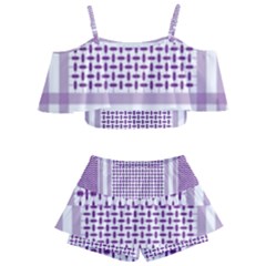 Purple Geometric Headdress Kids  Off Shoulder Skirt Bikini