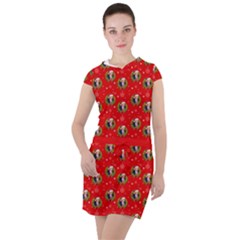 Trump Wrait Pattern Make Christmas Great Again Maga Funny Red Gift With Snowflakes And Trump Face Smiling Drawstring Hooded Dress