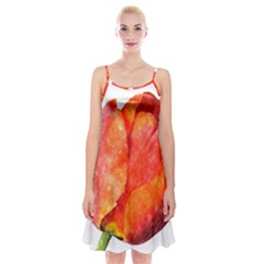Red Tulip, Watercolor Art Spaghetti Strap Velvet Dress