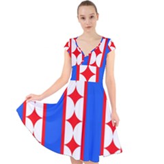 Stars Stripes July 4th Flag Blue Cap Sleeve Front Wrap Midi Dress