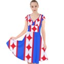 Stars Stripes July 4th Flag Blue Cap Sleeve Front Wrap Midi Dress View1
