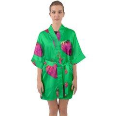 Strawberry Green Quarter Sleeve Kimono Robe