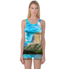 Painting Paintings Mountain One Piece Boyleg Swimsuit