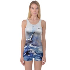 Art Painting Sea Storm Seagull One Piece Boyleg Swimsuit