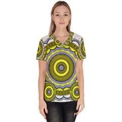 Mandala Pattern Round Ethnic Women s V-neck Scrub Top