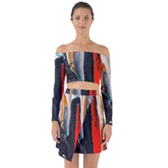 Art Modern Painting Background Off Shoulder Top With Skirt Set