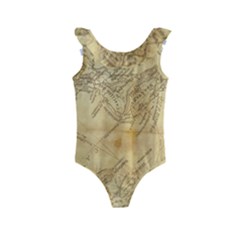 Vintage Map Background Paper Kids  Frill Swimsuit