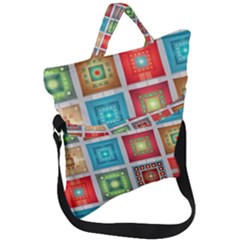 Tiles Pattern Background Colorful Fold Over Handle Tote Bag