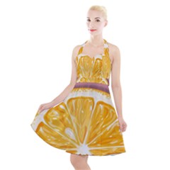 Pop Art Orange  Halter Party Swing Dress  by Valentinaart