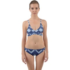 Textile Texture Fabric Zigzag Blue Wrap Around Bikini Set