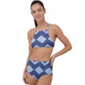 Textile Texture Fabric Zigzag Blue High Waist Tankini Set View1
