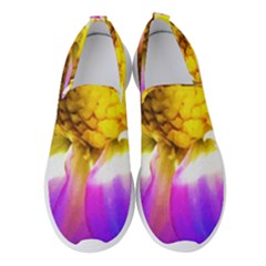 Purple, Pink And White Dahlia With A Bright Yellow Center Women s Slip On Sneakers
