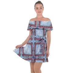 Pattern Cross Geometric Shape Off Shoulder Velour Dress
