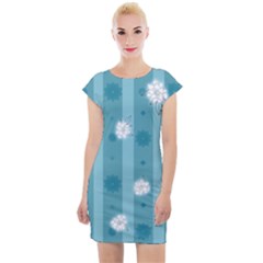 Gardenia Flowers White Blue Cap Sleeve Bodycon Dress
