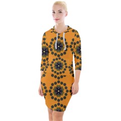 Abstract Template Flower Quarter Sleeve Hood Bodycon Dress