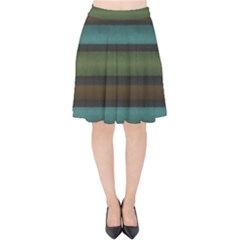 Stripes Teal Yellow Brown Grey Velvet High Waist Skirt