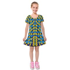 Flowers Coming From Above Ornate Decorative Kids  Short Sleeve Velvet Dress