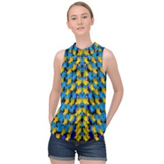 Flowers Coming From Above Ornate Decorative High Neck Satin Top