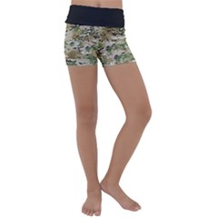 Wood Camouflage Military Army Green Khaki Pattern Kids  Lightweight Velour Yoga Shorts by snek