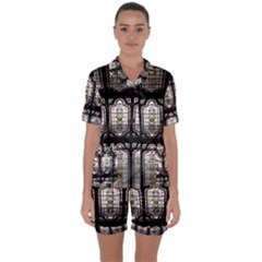 Window Image Stained Glass Satin Short Sleeve Pyjamas Set