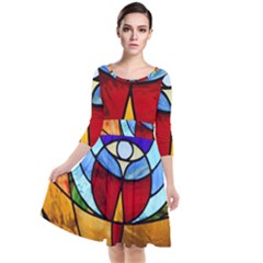 Church Window Glass Tiffany Quarter Sleeve Waist Band Dress