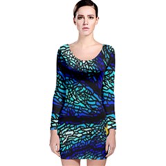 Sea Fans Diving Coral Stained Glass Long Sleeve Velvet Bodycon Dress