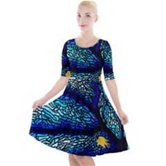 Sea Fans Diving Coral Stained Glass Quarter Sleeve A-line Dress