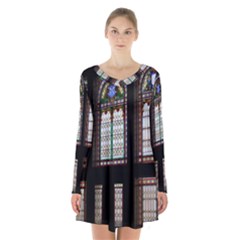 Stained Glass Window Krotoszyn Long Sleeve Velvet V-neck Dress