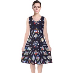 Stained Glass Sainte Chapelle Gothic V-neck Midi Sleeveless Dress 