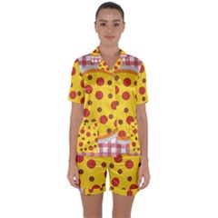 Pizza Table Pepperoni Sausage Satin Short Sleeve Pyjamas Set
