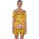 Pizza Table Pepperoni Sausage Satin Short Sleeve Pyjamas Set View1