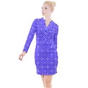 Blue Curved Line Button Long Sleeve Dress View1